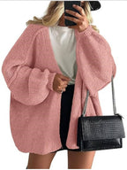 Women's oversized open-front knitted cardigan with long lantern sleeves