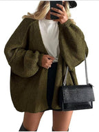 Women's oversized open-front knitted cardigan with long lantern sleeves