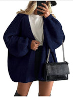 Women's oversized open-front knitted cardigan with long lantern sleeves
