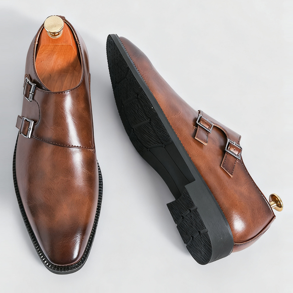 Men's double monk strap loafers with buckle fastenings