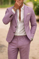 Men's slim fit blazer and trousers suit set with notched lapels and button fastening
