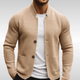 Men's textured knit cardigan with mock collar, buttons and patch pockets