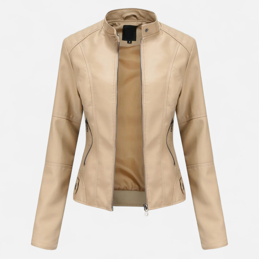 Women's cropped zip-up jacket with stand collar and zipped pockets