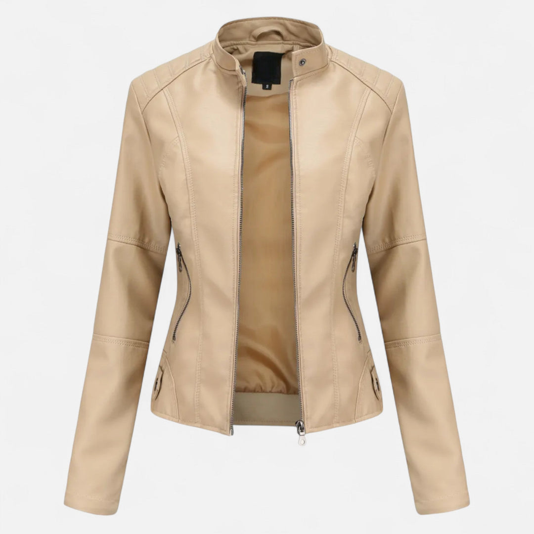 Women's cropped zip-up jacket with stand collar and zipped pockets