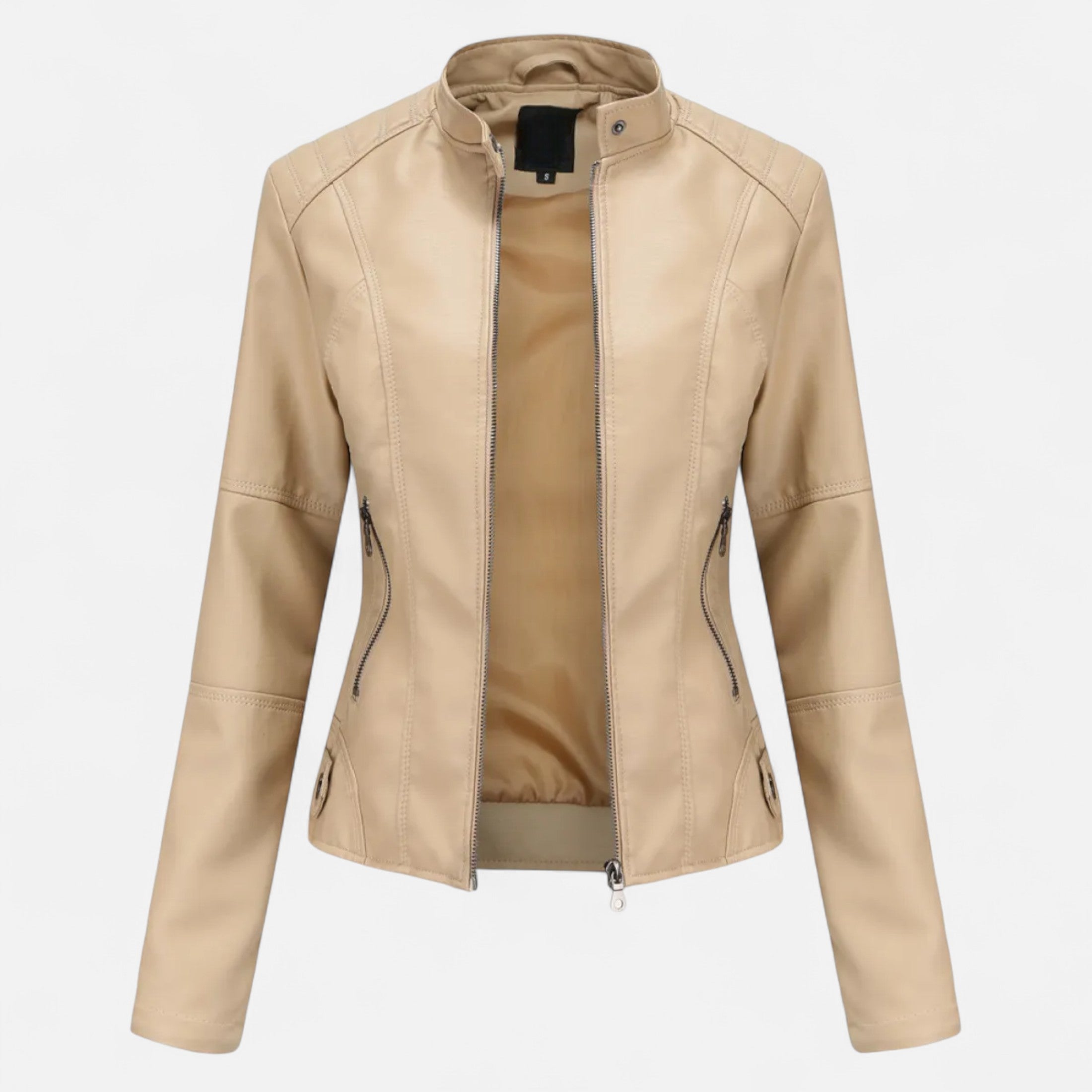 Women's cropped zip-up jacket with stand collar and zipped pockets