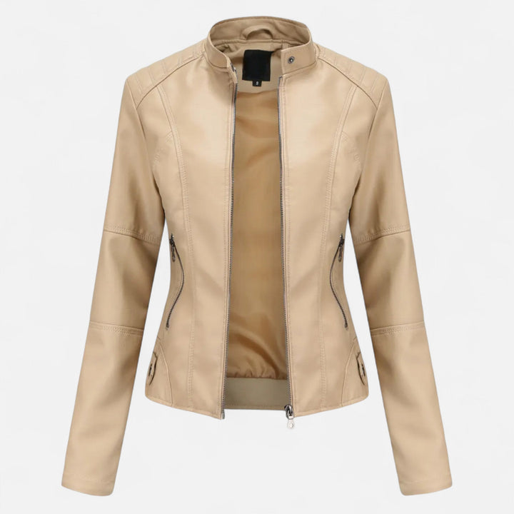 Women's cropped zip-up jacket with stand collar and zipped pockets