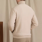 Men's knitted zip cardigan with stand collar, long sleeves and front pockets