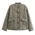Women's quilted jacket with leopard-print cuffs and button front