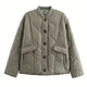 Women's quilted jacket with leopard-print cuffs and button front