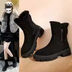 Fur-trimmed winter boots with side zipper and lug sole