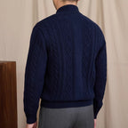 Men's geometric cable knit cardigan with button front