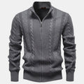 Men's cable-knit full-zip jumper with mock neck and ribbed trims