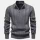 Men's cable-knit full-zip jumper with mock neck and ribbed trims
