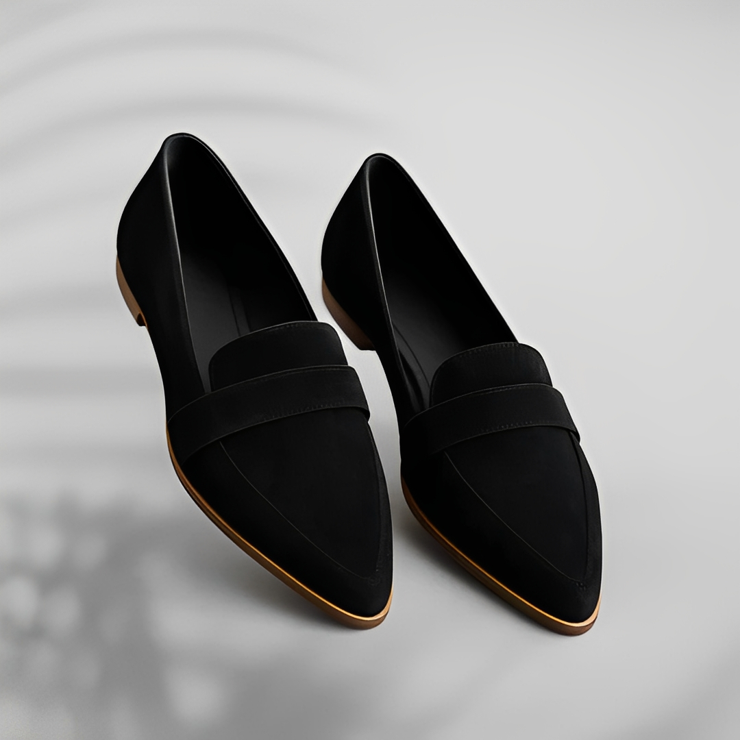 Women's pointed toe loafers with vamp strap and low heel
