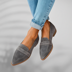 Women's pointed toe loafers with vamp strap and low heel