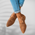 Women's pointed toe loafers with vamp strap and low heel