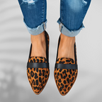 Women's pointed toe loafers with vamp strap and low heel