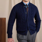 Men's geometric cable knit cardigan with button front