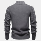 Men's cable-knit full-zip jumper with mock neck and ribbed trims