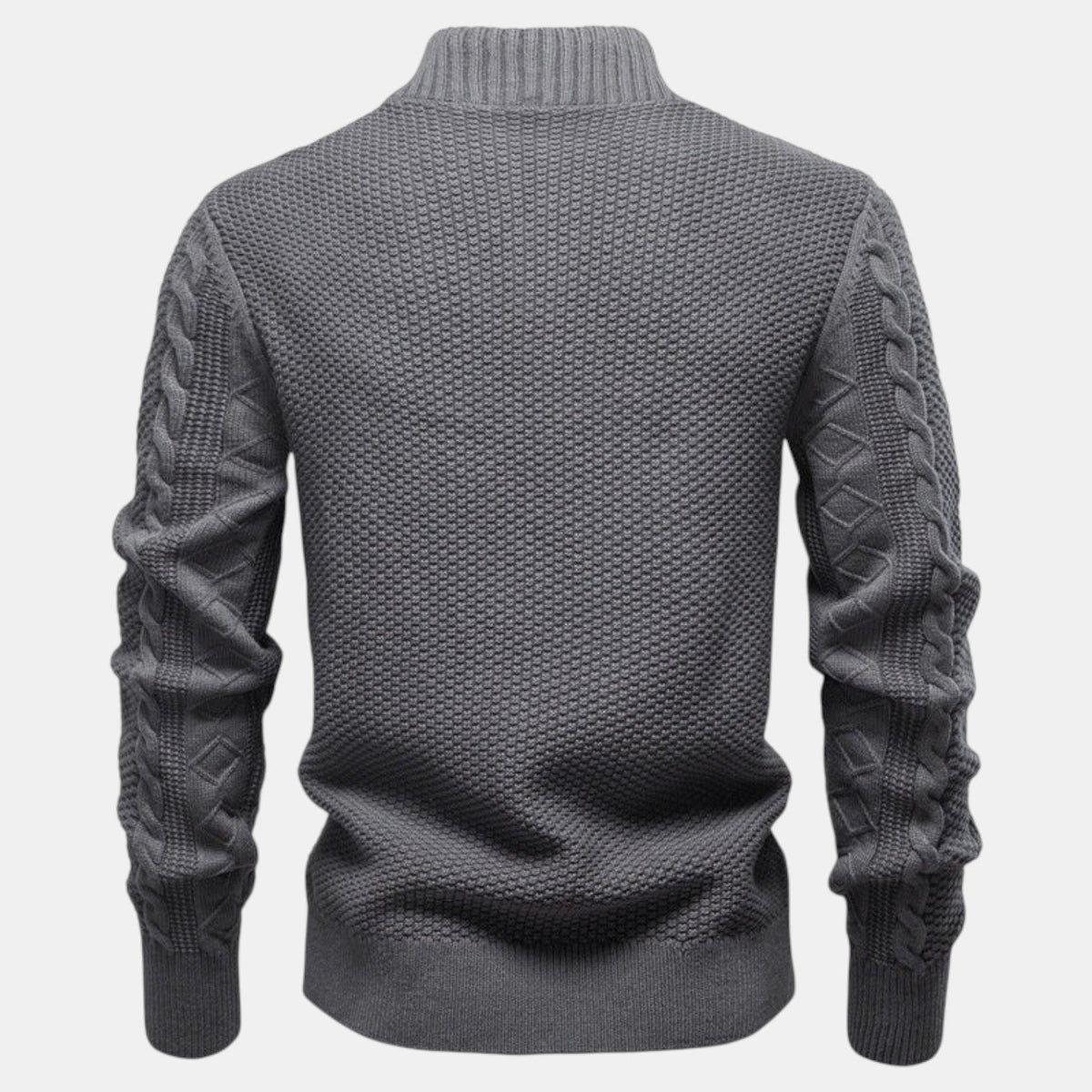 Men's cable-knit full-zip jumper with mock neck and ribbed trims