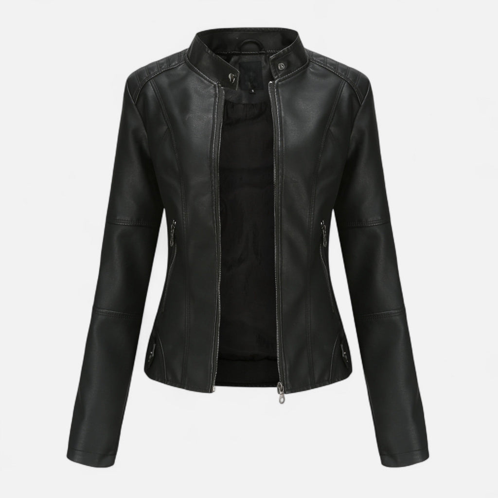 Women's cropped zip-up jacket with stand collar and zipped pockets