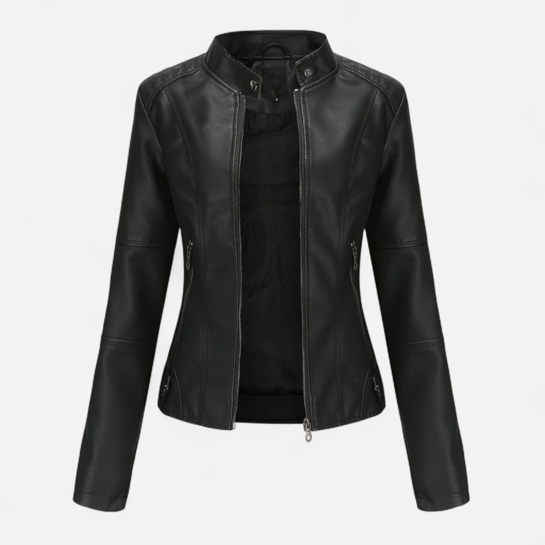 Women's cropped zip-up jacket with stand collar and zipped pockets