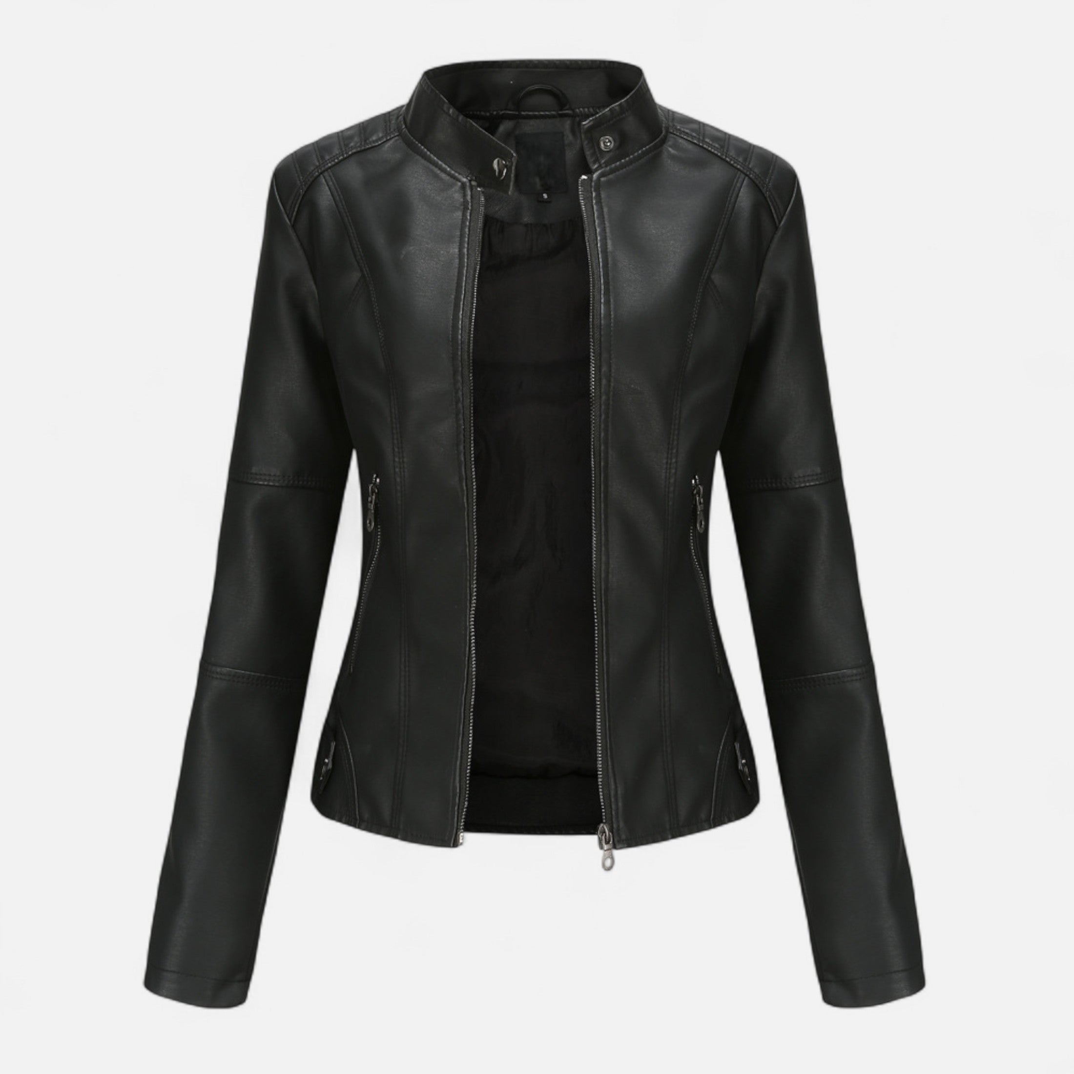 Women's cropped zip-up jacket with stand collar and zipped pockets