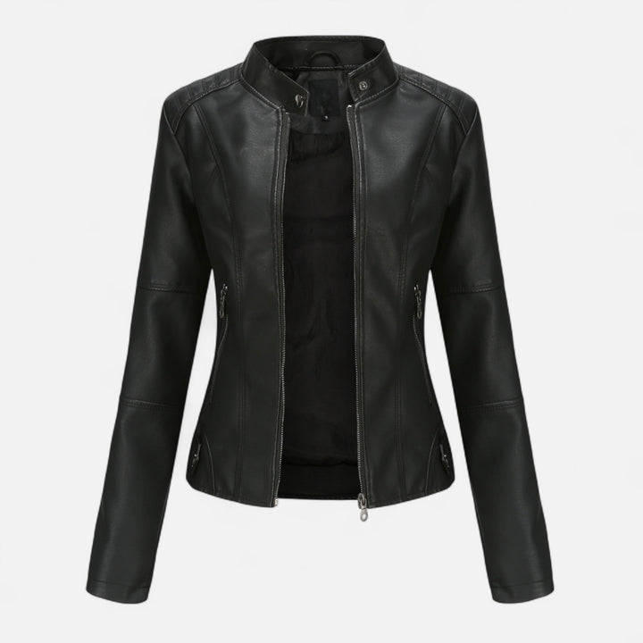 Women's cropped zip-up jacket with stand collar and zipped pockets