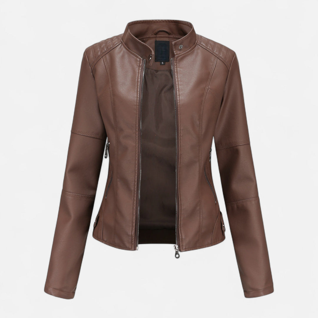 Women's cropped zip-up jacket with stand collar and zipped pockets