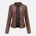 Women's cropped zip-up jacket with stand collar and zipped pockets