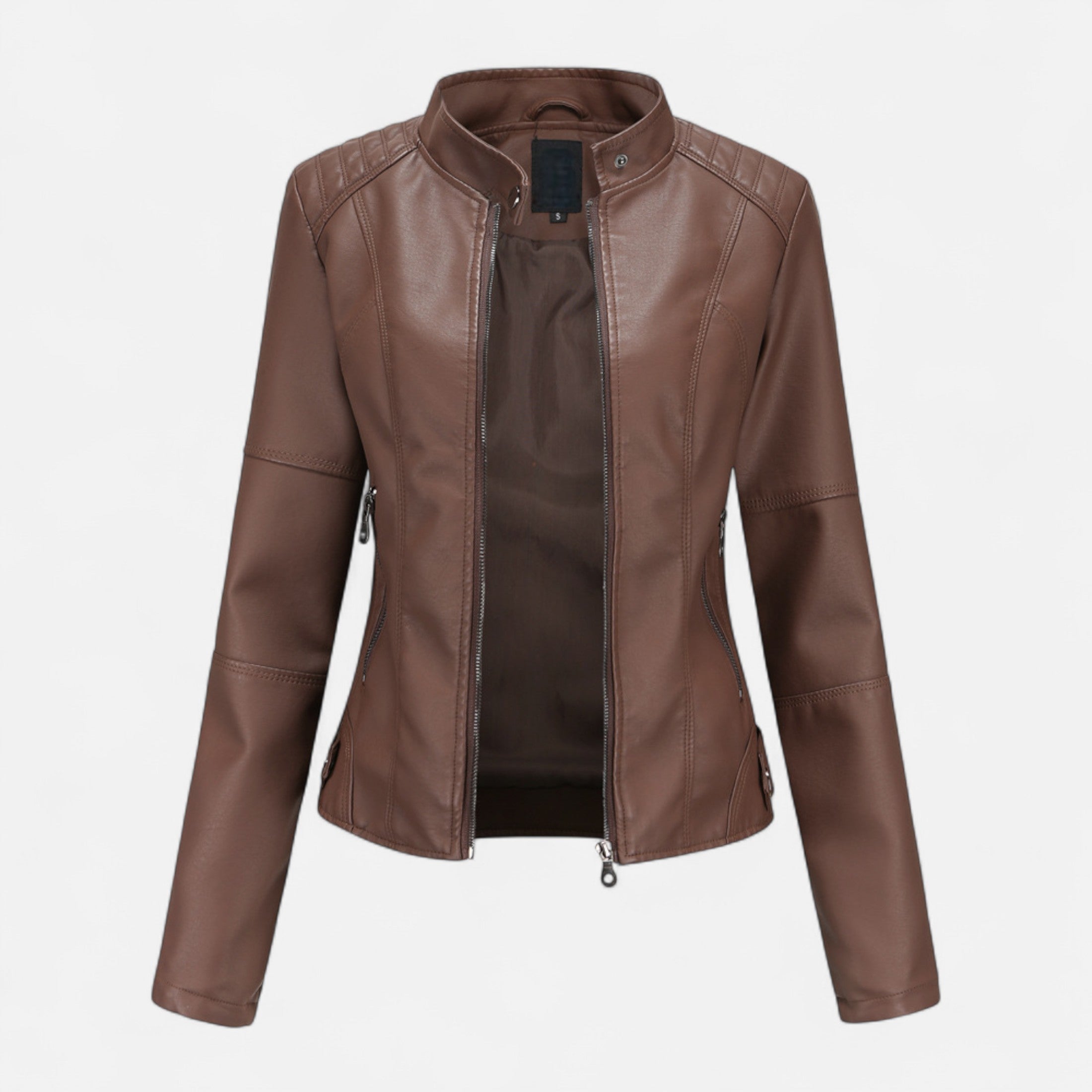 Women's cropped zip-up jacket with stand collar and zipped pockets