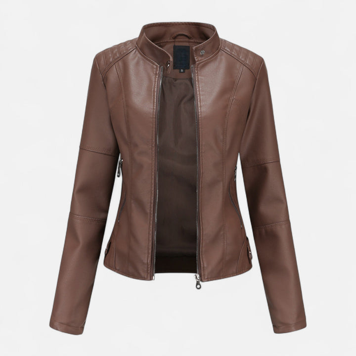 Women's cropped zip-up jacket with stand collar and zipped pockets