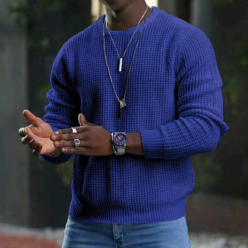 Men's textured knit sweater with crew neckline and long sleeves