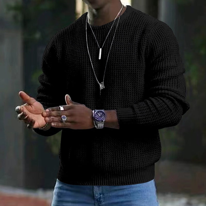 Men's textured knit sweater with crew neckline and long sleeves