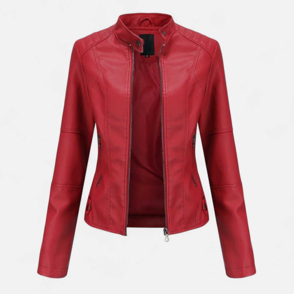 Women's cropped zip-up jacket with stand collar and zipped pockets