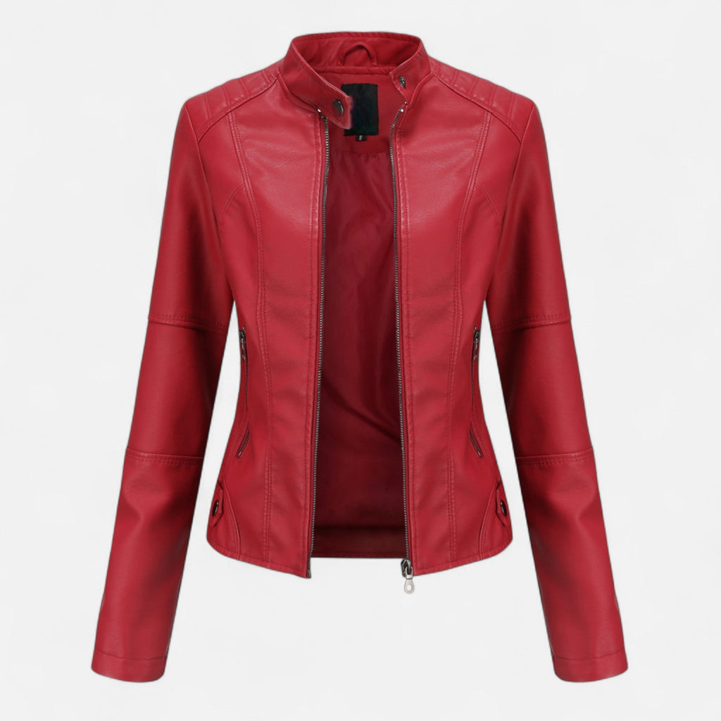 Women's cropped zip-up jacket with stand collar and zipped pockets