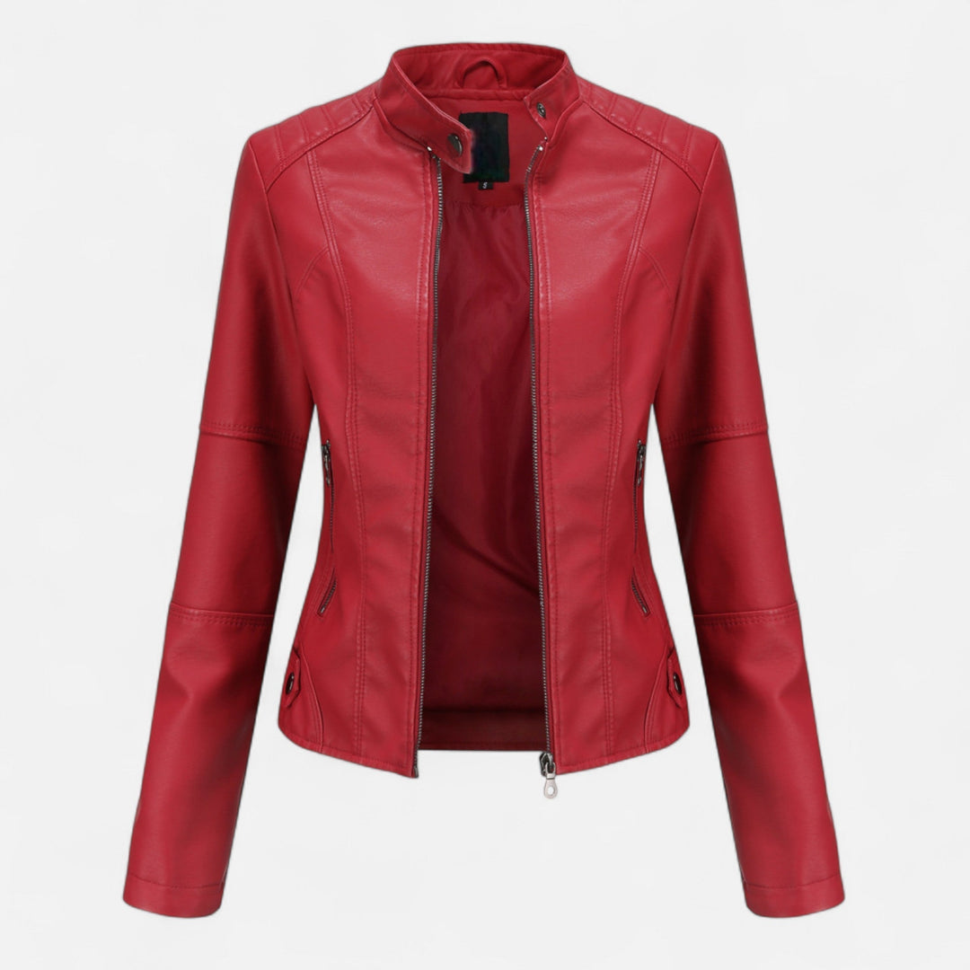 Women's cropped zip-up jacket with stand collar and zipped pockets