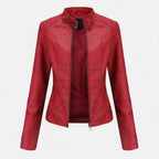Women's cropped zip-up jacket with stand collar and zipped pockets