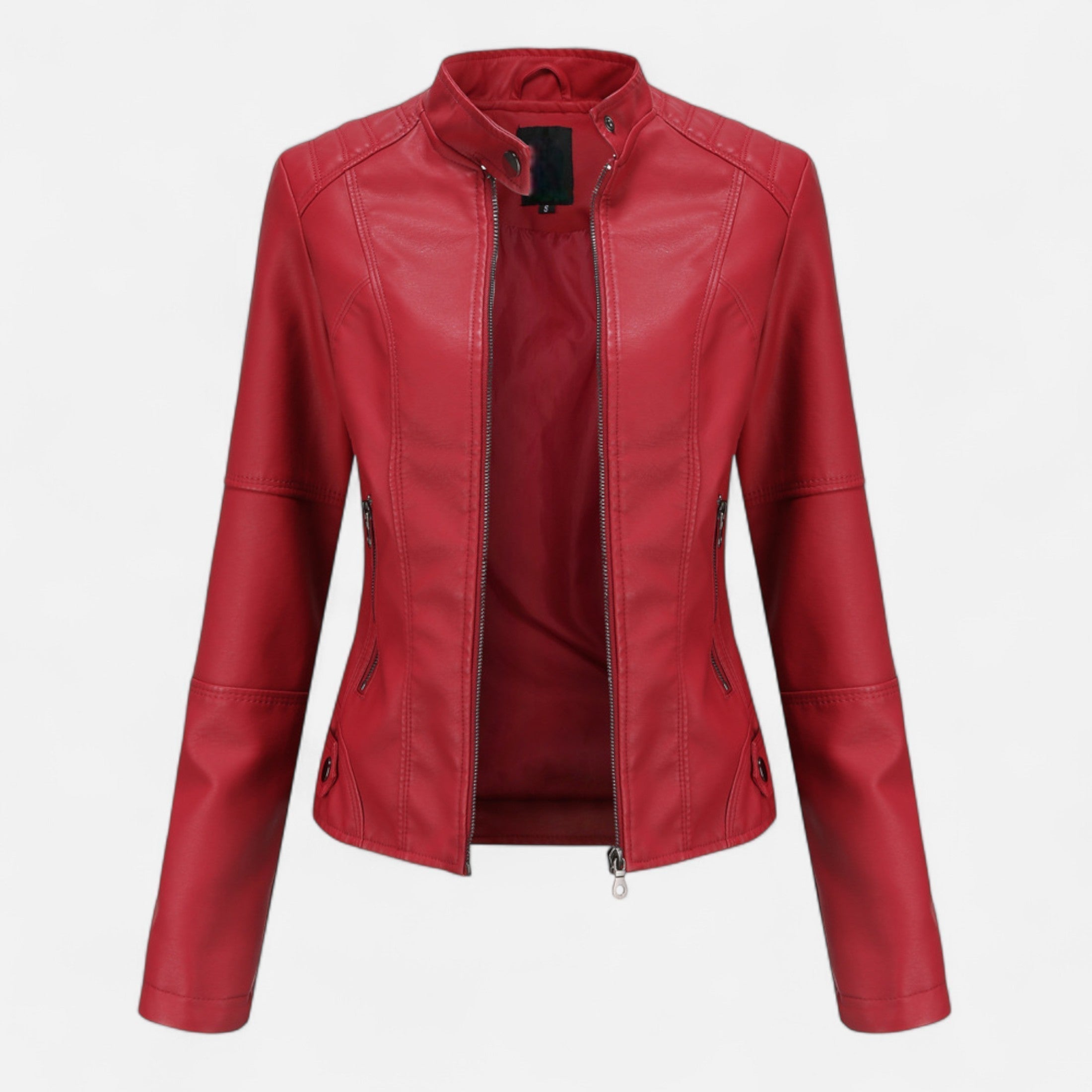 Women's cropped zip-up jacket with stand collar and zipped pockets