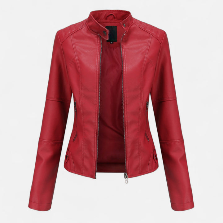 Women's cropped zip-up jacket with stand collar and zipped pockets