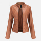 Women's cropped zip-up jacket with stand collar and zipped pockets
