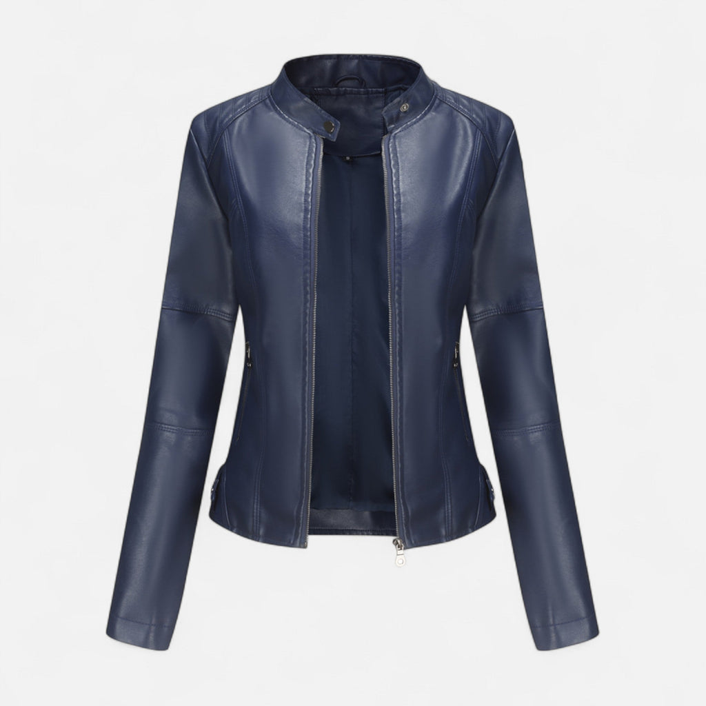 Women's cropped zip-up jacket with stand collar and zipped pockets