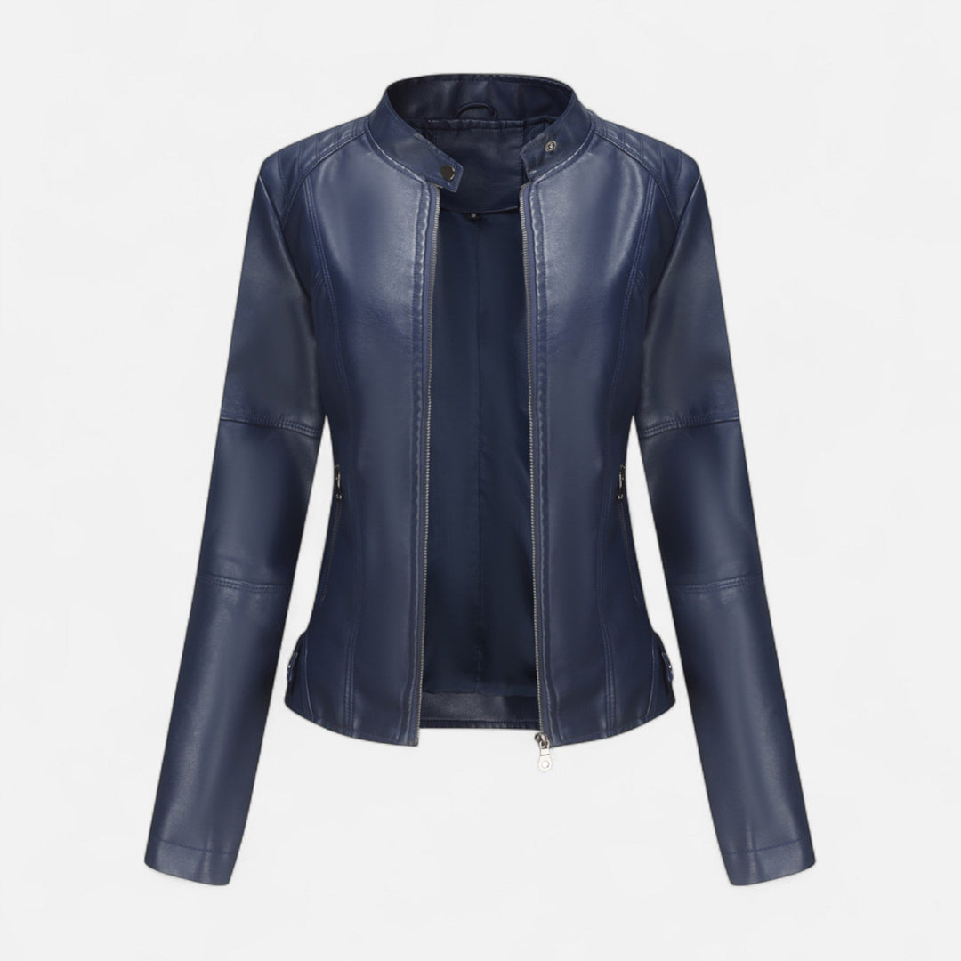 Women's cropped zip-up jacket with stand collar and zipped pockets