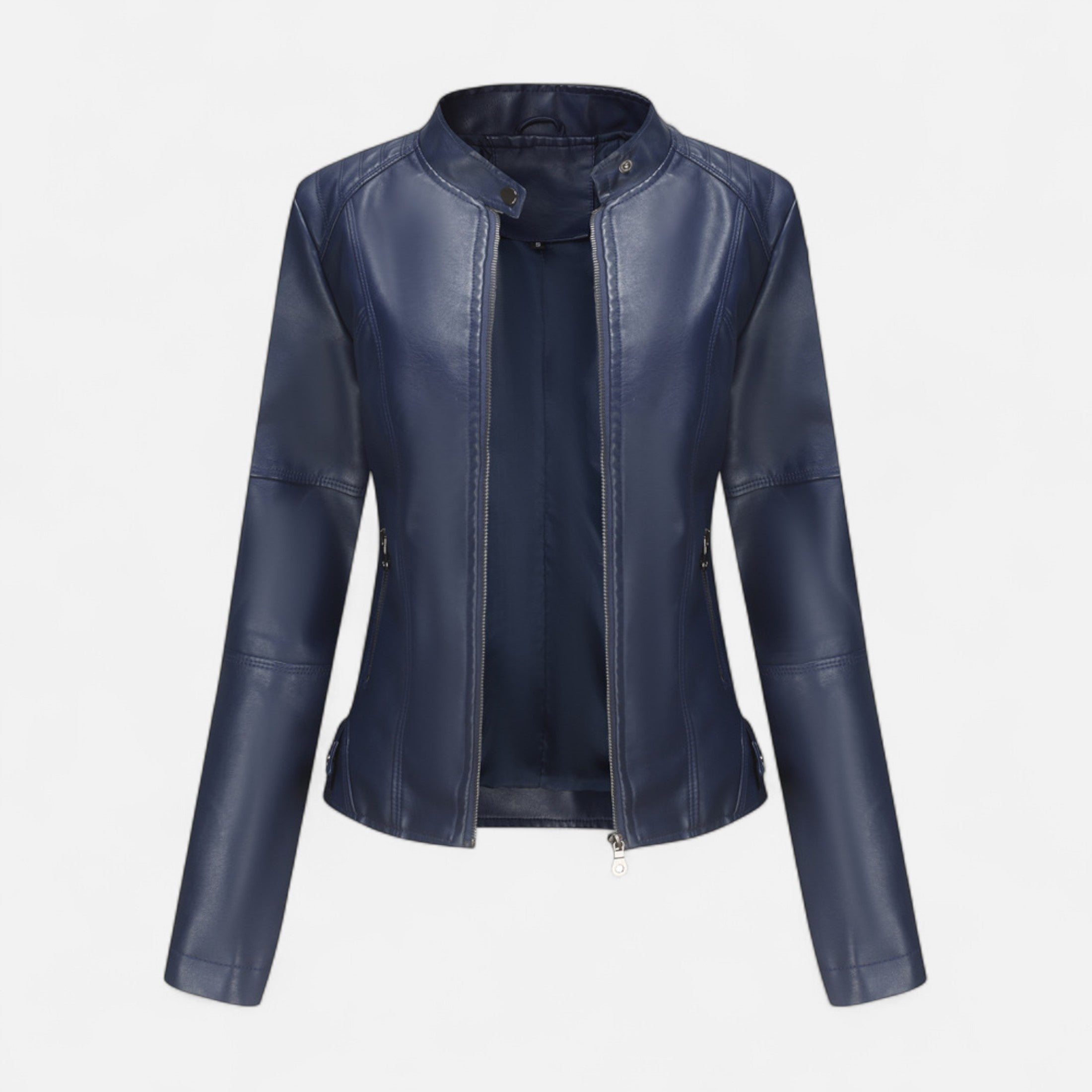 Women's cropped zip-up jacket with stand collar and zipped pockets