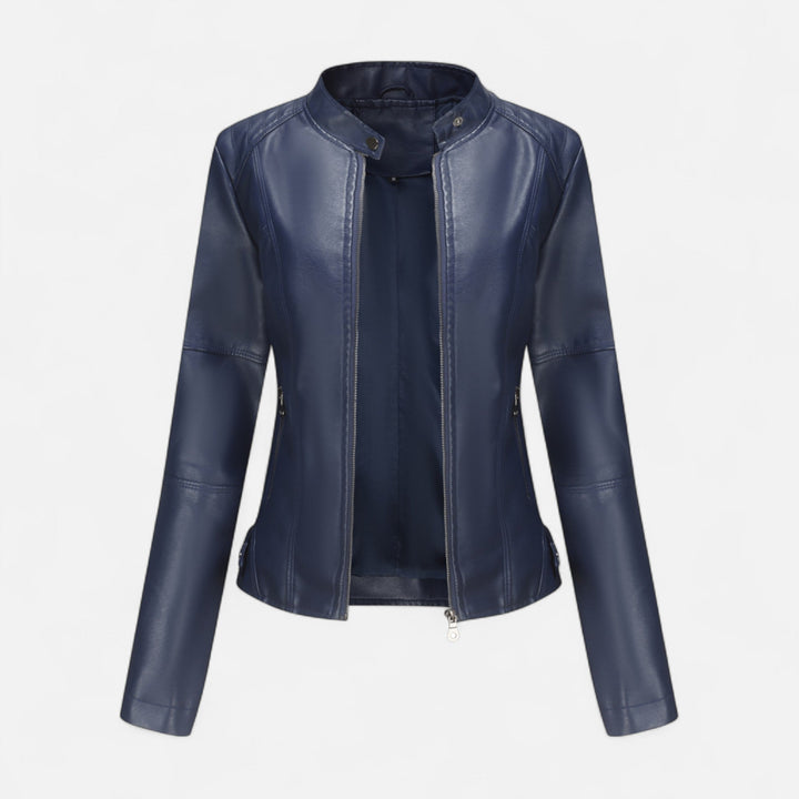 Women's cropped zip-up jacket with stand collar and zipped pockets