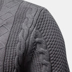 Men's cable-knit full-zip jumper with mock neck and ribbed trims