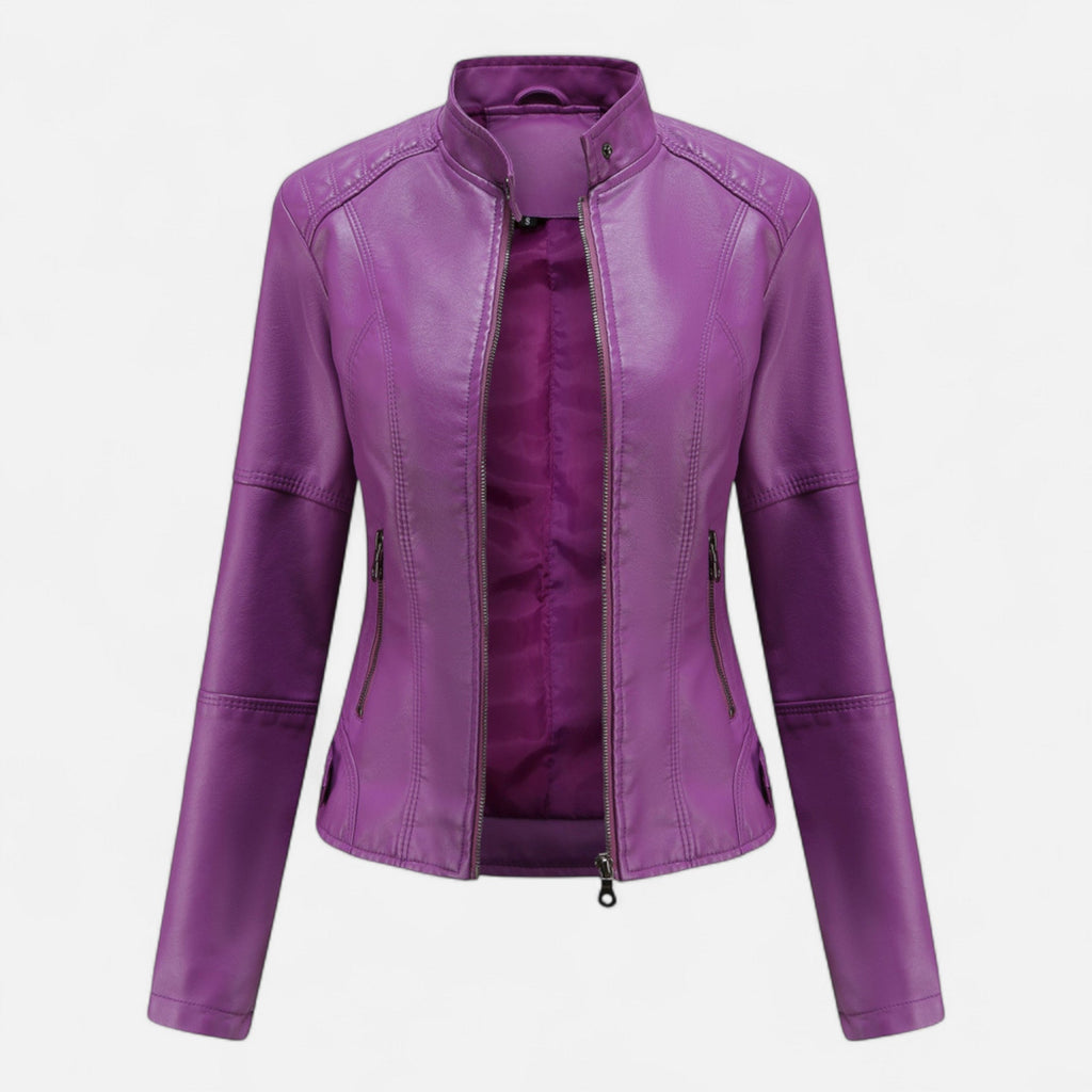 Women's cropped zip-up jacket with stand collar and zipped pockets