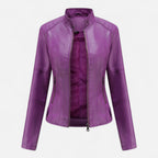Women's cropped zip-up jacket with stand collar and zipped pockets