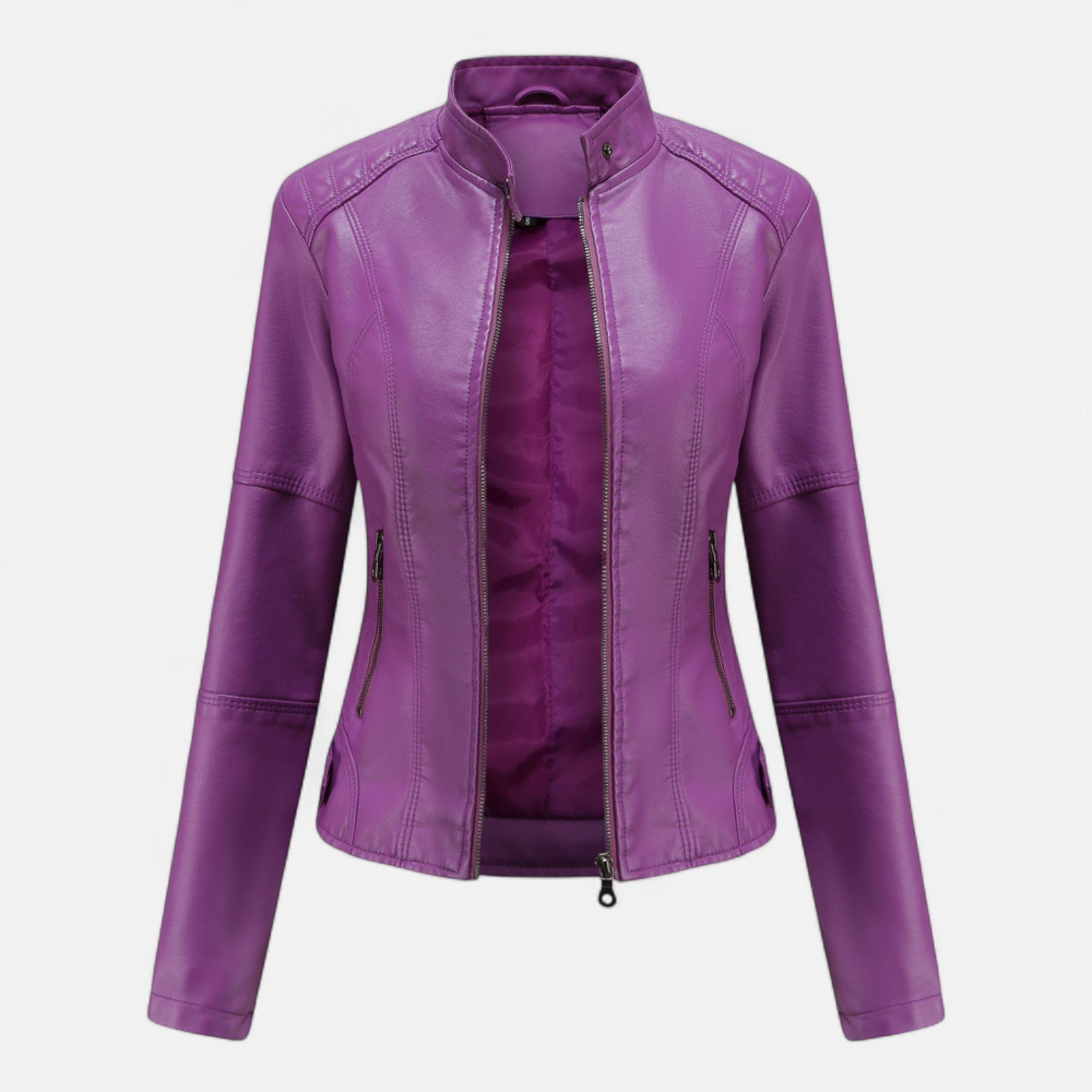 Women's cropped zip-up jacket with stand collar and zipped pockets