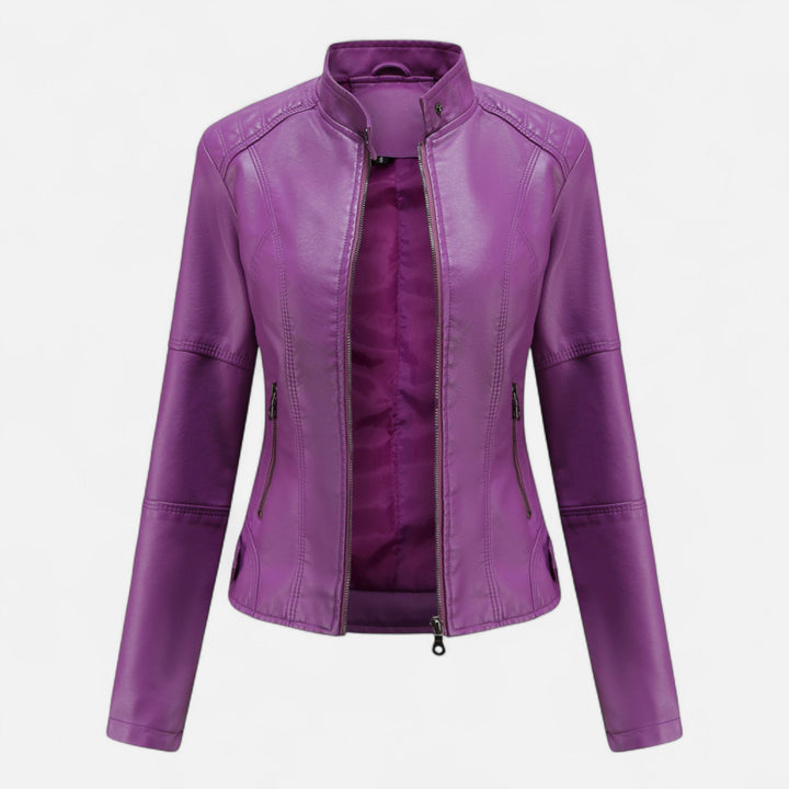 Women's cropped zip-up jacket with stand collar and zipped pockets